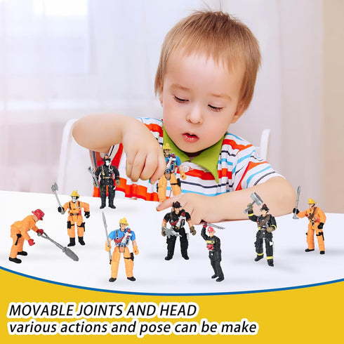 HAPTIME 8 Pieces Firefighter Action Figures, Fireman Toys for 3 4 5 6 7+ Year Old Boys, 4-Inch Toy Figure & Playsets with Accessories, Ideal Gifts for Boys Girls Kids Party Favor