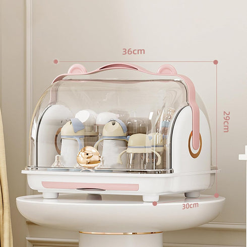 Pink Baby Bottle Organizer with Lid and Drainer