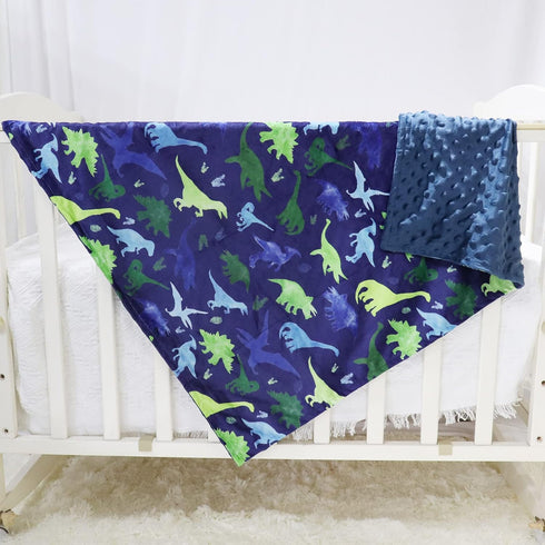 Super Soft Fleece Dinosaur Toddler Blanket, Multicolor Printed with Dotted Backing