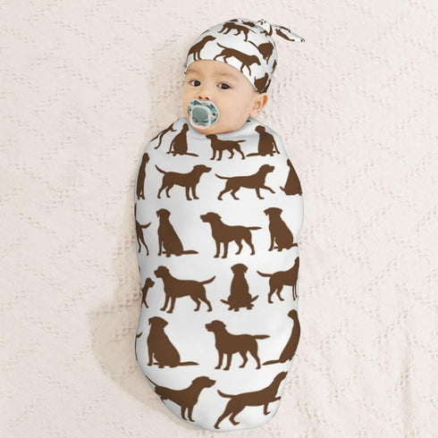 Sets Brown Labrador Retriever Dog Newborn Swaddle Blankets Hat Soft Baby Receiving Blanket Swaddle Sack for Baby Shower