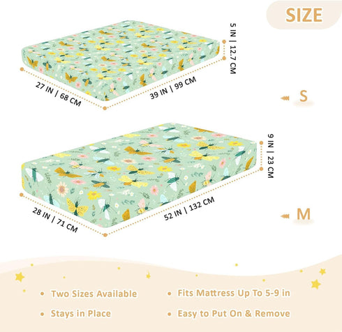 miaozhen 1 Pack 52x28 Cotton Baby Crib Sheets for Boys Girls Ultra Soft Funny Grassland Insect Spring Green Playard