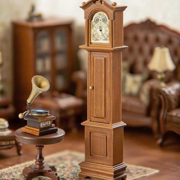 Minamzee 1:12 Dollhouse Furniture Accessories Set, 3Pcs Victorian Miniature Grandfather Clock, Vintage Phonograph,