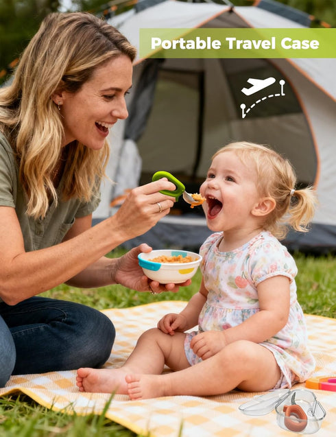 BOVELLA Set Toddler Utensils, Stainless Steel Baby Forks and Spoons with Silicone Handle, Kids Silverware with Portable