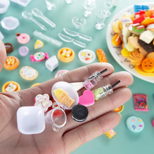 200 Pcs Dollhouse Miniature Food & Drinks - Kitchen Accessories for 1/12 Doll House, Fake Resin Pretend Game