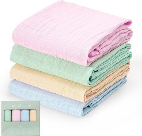 david's kids 4 Pack Baby Muslin Swaddle Blankets 47" x 47", 100%