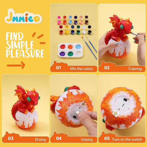 JMMICO 8-12, 6+ Paint Your Own Dragon Lamp Craft Kit, Dragons Crafts DIY Night Light, Dragon Gifts for Girls Boys, Arts