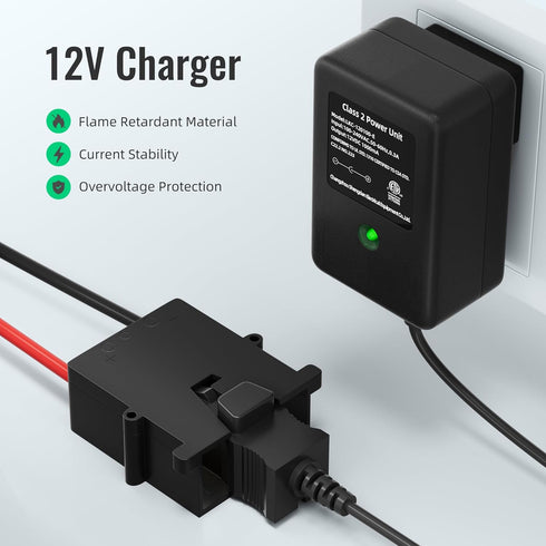 Power Wheel Charger 12 Volt with 12 AWG Wire Harness Connector for 12V Power Wheel Fisher Price Battery Toys