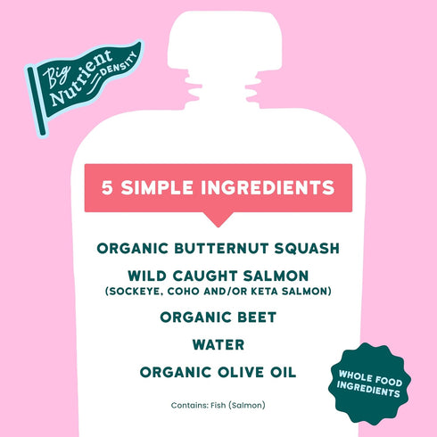 6+ Nutrient-Packed 5g 3.5 Oz, Pack 12 Serenity Kids Months Salmon Baby Food Pouches - No Added Sugar Snacks