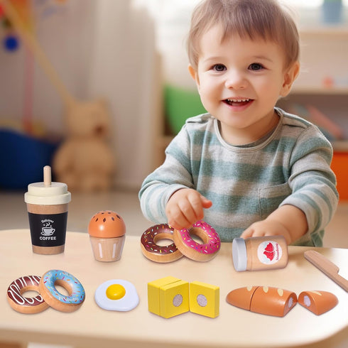 Inslat Playset Set 3+ Wooden Bakery Food Toys, Kids Pretend Play Food Baking Kitchen Accessories with Storage Bag