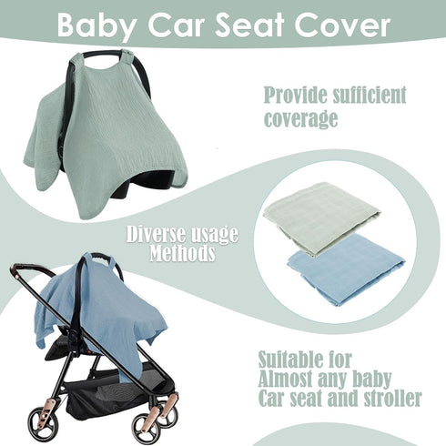 NEMTMCUA 2 Pcs Baby Car Seat Cover, Breathable Cotton Baby Carrier Cover, Newborn Essentials Must Haves, Baby