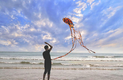 Kizh Large Octopus Kite 150 Inches Long, Soft Parafoil for Kids and Adults, Easy Flyer for Beach Park Garden Playground