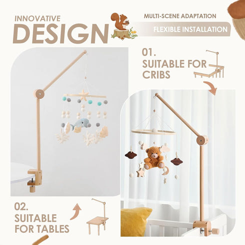 HI BABY MONMENT Crib Mobile Arm - Rotating Baby Mobile Hanger, Natural Beech Wood, Mobile Stand for Crib Nursery Decor