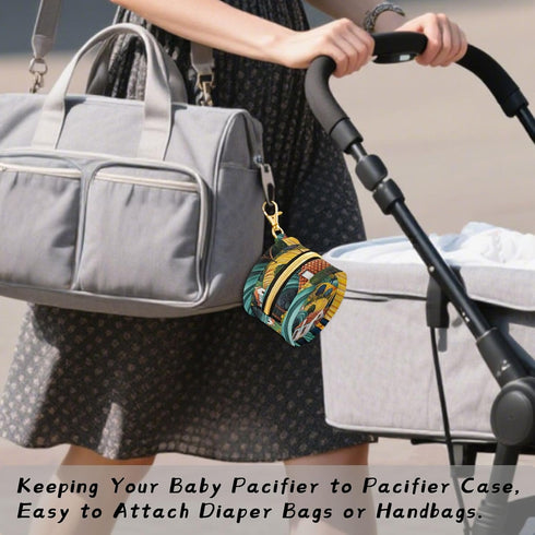 YETTASBIN Farm House Portable Pacifier Holder Case with Metal Hook Buckle & Zipper for Diaper Bag and Stroller