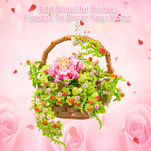 Set, (691 SATHIBI Flower Bouquet Building Flowers Basket Bonsai Plants with Light, Botanical Collection Wall Decor