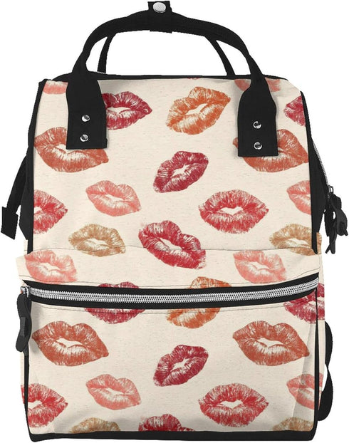 Qewfoju Lips Kiss 3 Print Diaper Bag Backpack Large Capacity Diaper Backpack Baby
