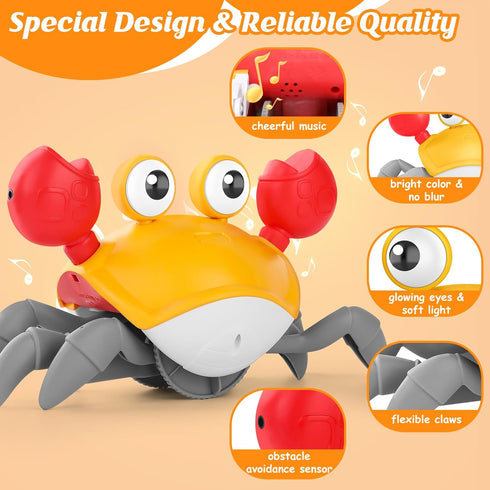 Crawling Crab Baby Toy, Light-Up Tummy Time Toy for Newborns, Dancing Moving Crab with Music