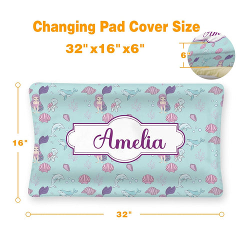 Mermaid(16"x32") Custom Baby Changing Pad Cover - Personalized Diaper Changing Table Sheet Stretch Fitted Bassinet
