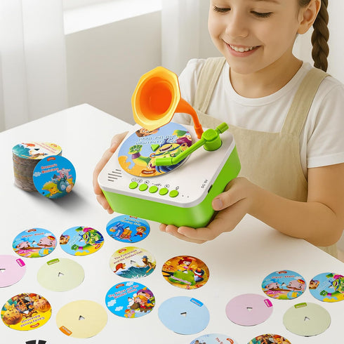 yimido 96 Kids Phonograph Toddler Record Player with Learning Cards, Early Education Machine Record Player Music Box
