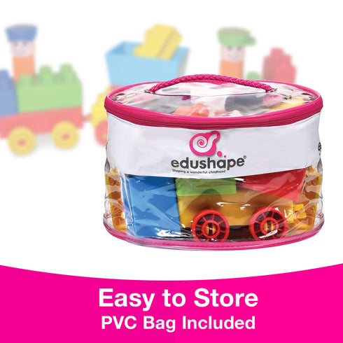 Edushape Train-Themed Soft Baby Blocks for Toddlers 1-3 - 30 Pieces in PVC Bag