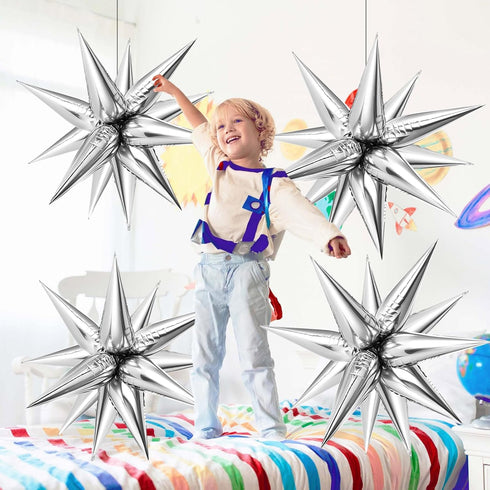 74 PCS Silver Star Balloons, 12 Point Foil Mylar Spike Cone Balloons for Party Decorations, Birthday, Wedding, Baby