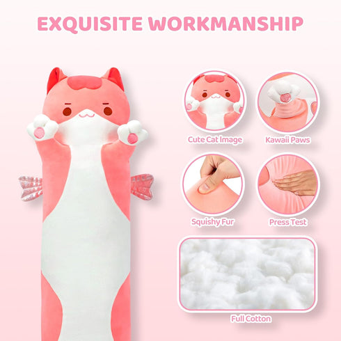 5 120% 20 Mewaii Long Cat Plush Sizes, Extra Filling Giant Plushness Kids Body Pillow, Kawaii Cute Pink Cat Stuffed