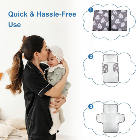 Cute Elephant Portable Diaper Changing Mat,Waterproof Foldable Travel Changing Pad,On-The-Go Wipeable Reusable Changing