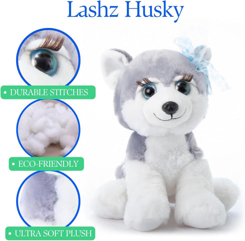 The Petting Zoo Lash'z Husky Stuffed Animal, 10 inches Plush Toy Gifts for Girls, Husky Dog