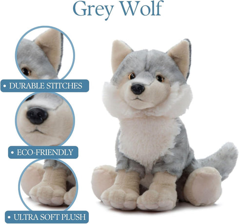 The Petting Zoo Wolf Stuffed Animal, 12 Inch Grey Wolf Plush Toy, Gifts for Kids, Wild Onez Zoo Animals
