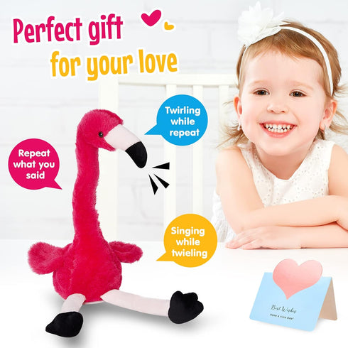 13’’ Talking Flamingo Toy, Interactive Plush Toy that Repeats What You Say, Birthday Gift for Boys and Girls, Red