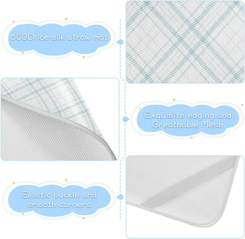 SyXIOP 28" 52" Blue and White Checkered Pattern Cooling Baby Fitted Crib Mattress x Absorbent Crib Bumper Pads