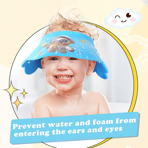 Baby Shower Caps Shield - Adjustable Kids Bath Visor Hat Shampoo Washing Hair Protection Soft Cartoon for Toddler