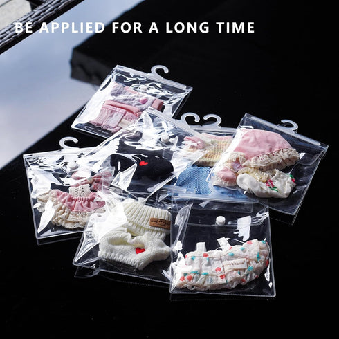 aimpiwt 10 Pack Set Clear Doll Clothes Storage Bags with Hanging Rod & Hooks, Compatible with Labubu Clothes - PVC