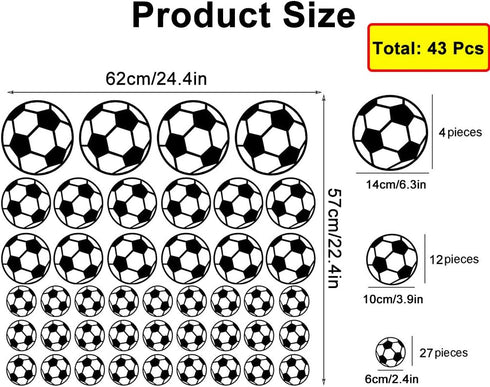 43 Pcs Soccer Stickers - Kids Soccer Ball Stickers Decals for Kids Room, Football Wall Decal Sticker Vinyl Art