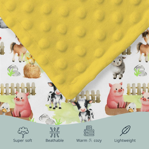30 40 HawSkgFub Farm Life Barn Animal Mink Baby Blankets Dotted Backing Boy Girl Shower Gift, Cow Horse Sheep Pig Chick