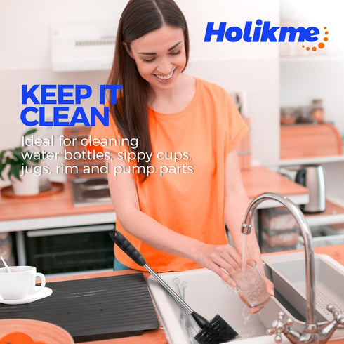 Holikme Bottle Brush Cleaner Set, 14" Long Handle Stainless Steel Brush & 3 Straw Cleaners for Bottles