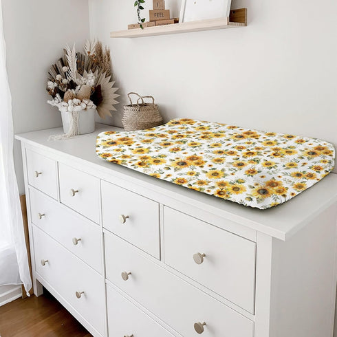 Summer 32''x16'' Watercolor Yellow Sunflowers Changing Pad Covers Boho Sunflowers Leaves Baby Changing Table Sheets