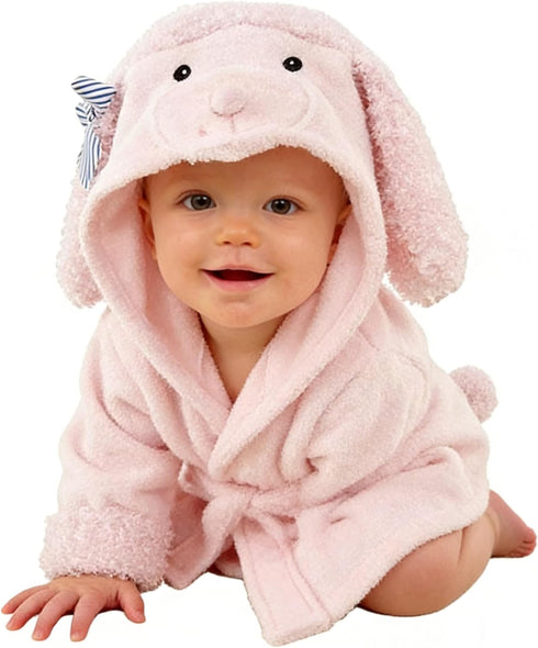 Ultra Absorbent Pink Dog Hooded Bathrobe for Girls - Terry Cotton