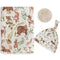 LifeTree Muslin Swaddle Blankets, Baby Boy Swaddle Blanket and Hat Set with Birth Announcement Card, Woodland Animals