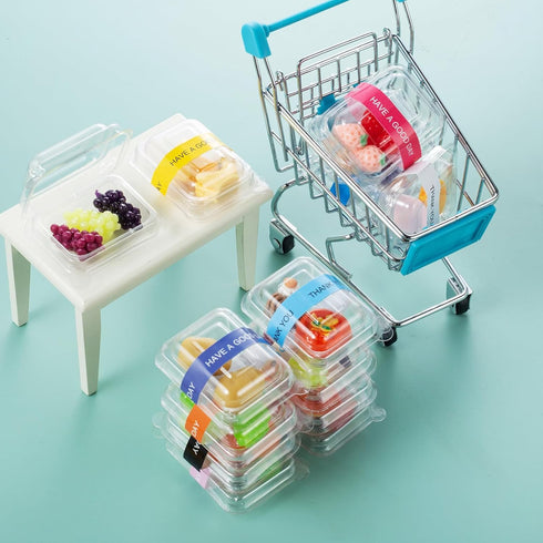 WEHOO 75Pcs Set Miniature Supermarket Food Lunch Box Dollhouse Kitchen Mini Takeaway Snacks Resin Fruit Crisper