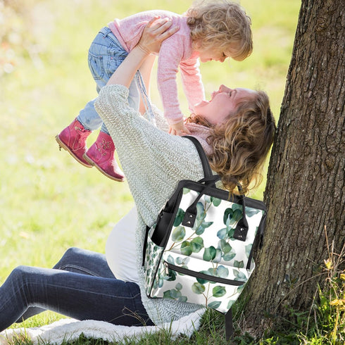 Skonsati Backpack Diaper for Moms Green Eucalyptus Leaf Baby Bag Large Diaper Tote Bags Nappy Bag Waterproof Travel