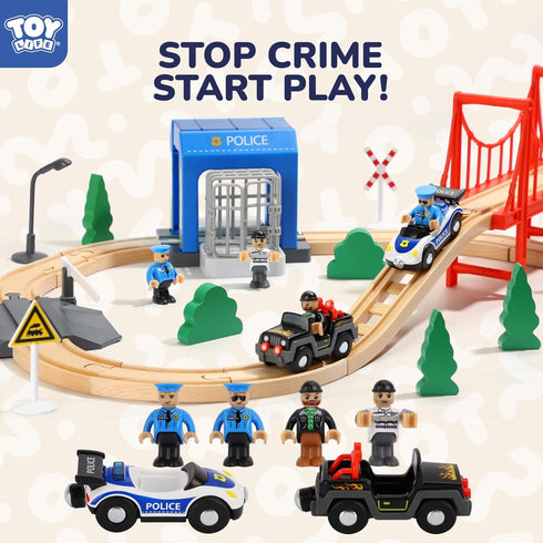 Set 2-4, 56PCS Set, Set, 3 4 5 6 TOY Life Wooden Train for Toddlers Police Station Train Toys with Wooden Train Track
