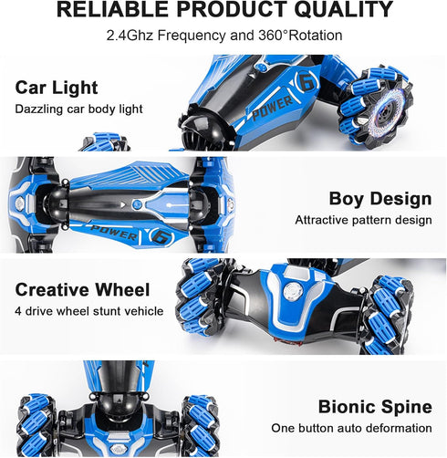 RC Stunt Car, 2.4 GHz 4WD Drive Remote Controlled Gesture Sensor Toy Car with 360° Flipping Light and Music