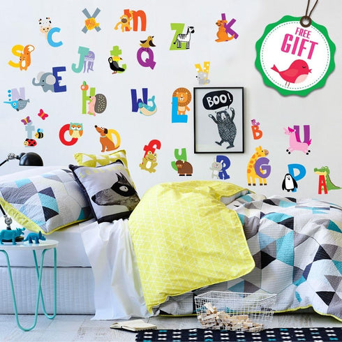 ABC Wall Decals - Alphabet Educational Animal Stickers for Classroom Decor - Playroom Decals for Kids