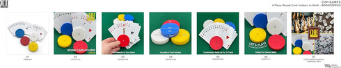 4 Piece Round Card Holders in Red, White, Yellow & Blue