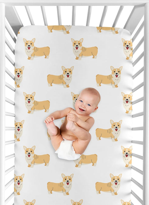 Sweet Jojo Designs Fitted Baby Crib Sheets (Corgi Puppy Dog) for Boys or Girls, Infant Nursery, Toddler Room - Standard