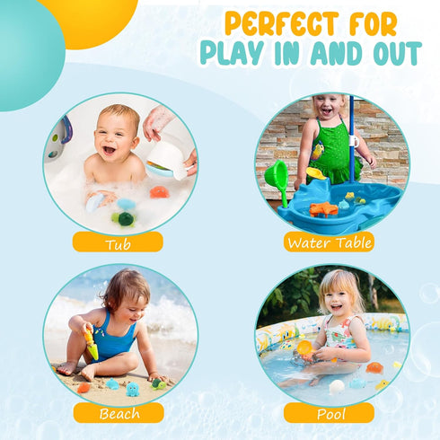 PUPTILY 6 Pack Set 1-3 Bath Toys No Hole Baby Bathtub Toys Soft Squeezable & Float on Water Easy-Grip Toddler Bath Toy
