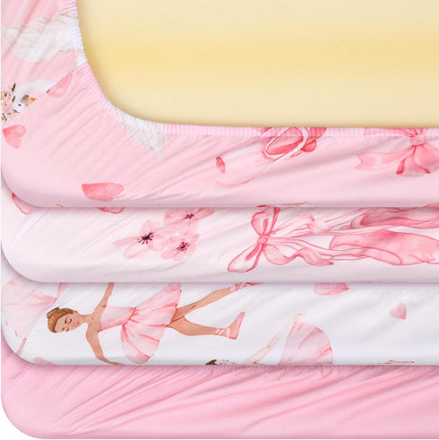 VitalCozy 4 Set 52 28 8 Inches Pcs Pink Bow Ballerina Crib Sheet Newborn Bedding Nursery Baby Sheets for Girl Boys Baby