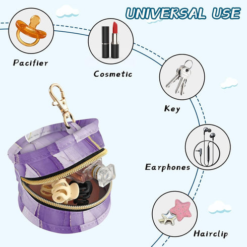 Purple Texture Round Pacifier Storage Case with Zipper, Portable Pacifier Case for Travel, Diaper Bag & Purse, Pacifier