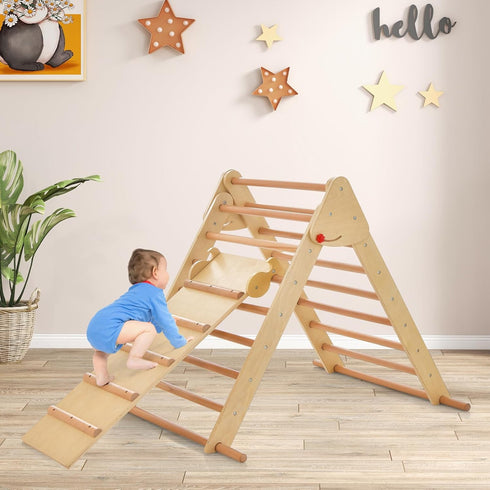 Set 3 1 OLAKIDS Pikler Triangle in Climbing Toys for Toddlers Foldable Wood Montessori Baby Jungle Gym with Ramp Ladder