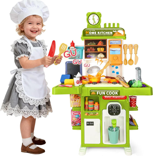 Drmukie Kids Kitchen Playset Mini Play Kitchen Toy for Toddlers with Stove, Sound